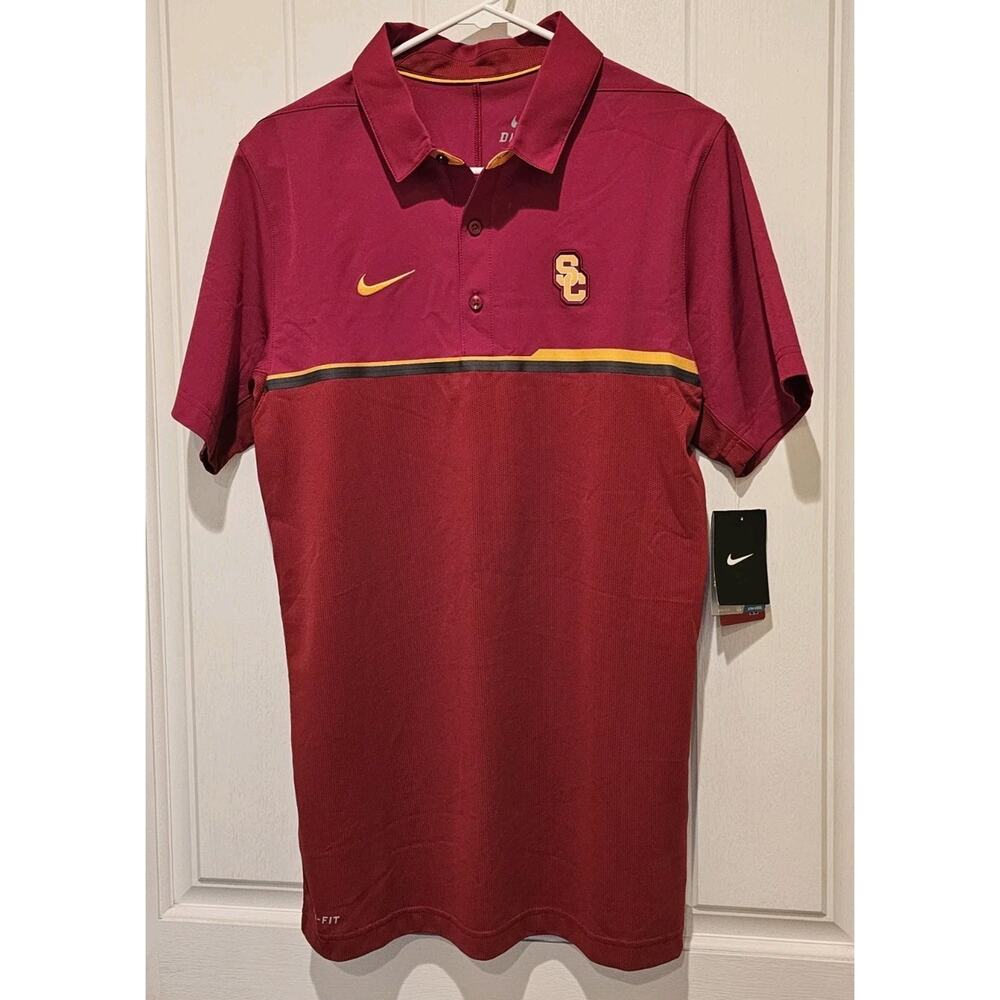 USC Trojans Nike Shirt Mens Small Red Dri Fit Polo NCAA Football On Field Swoosh